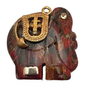 Vintage Carved Elephant Red Jasper Pendant Charm Handmade Cultural Spiritual